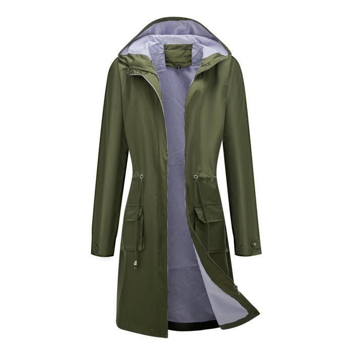 Veste De Pluie Longue Femme À Capuche Coupe-Vent Imperméable Extérieur  Léger INSFITY Vert Randonnée