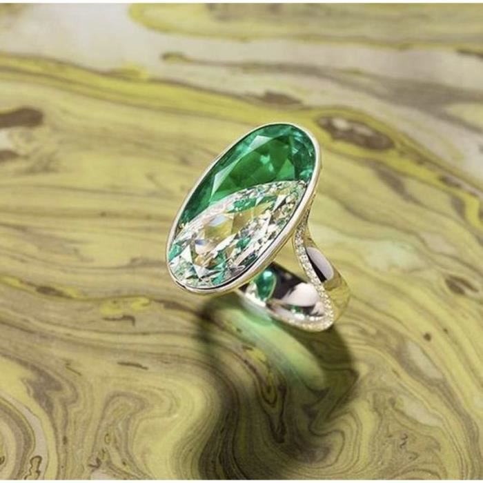 Bague De Fiançailles émeraude 3,50 Ct Et Diamant - Or Blanc 14k, Taille 7, Réglable, Neuf Sans Emballage