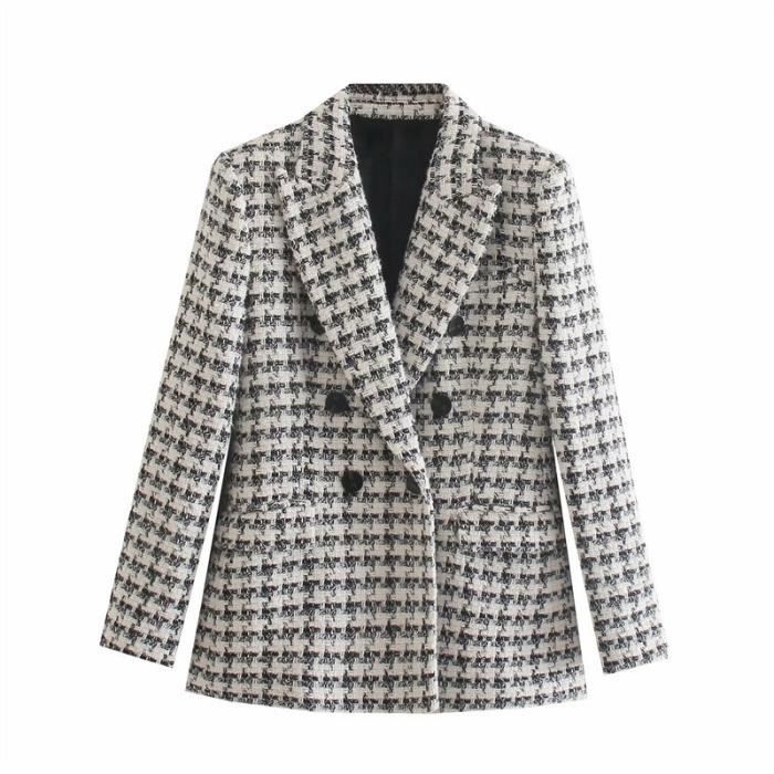 Blazer Femme En Tweed à Carreaux - Sans Col, Ouvert, Coupe Courte élégante Pour Le Travail Ou Les Sorties (printemps/automne/hiver)