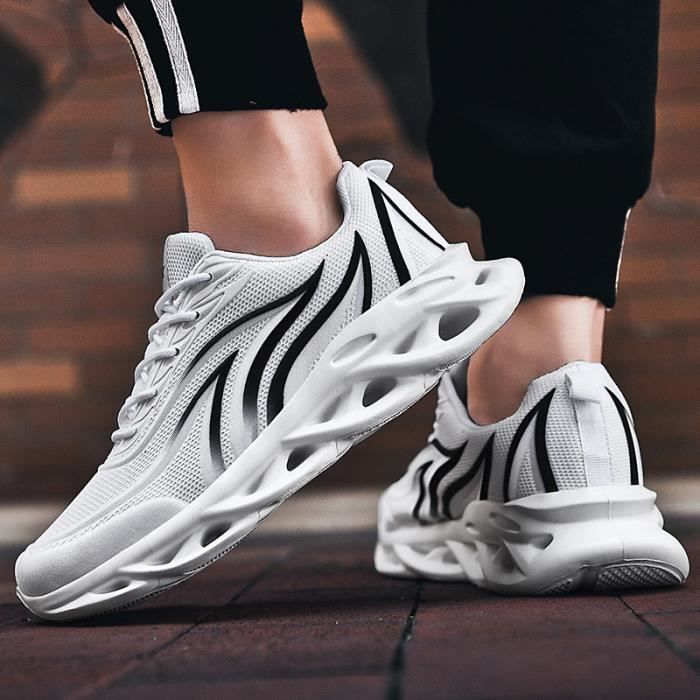 INSFITY Sneakers Homme en Maille Respirante Casual Fashion Flamme - Blanc - INSFITY - Lacets - Plat