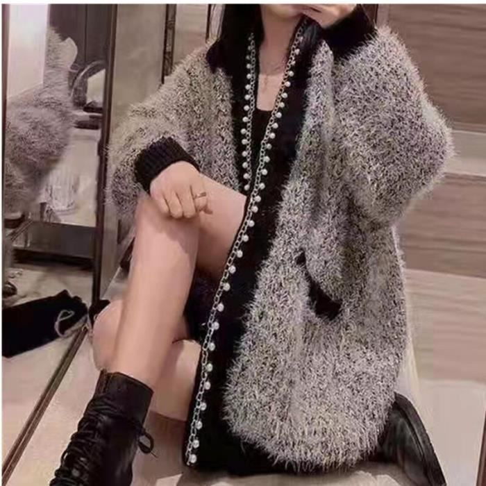 Cardigan Laine Femme Automne-Hiver - Double Zipper Épaissi, Col Chemise, Pull Tricoté Doux & Chaud Pour Quotidien Élégant