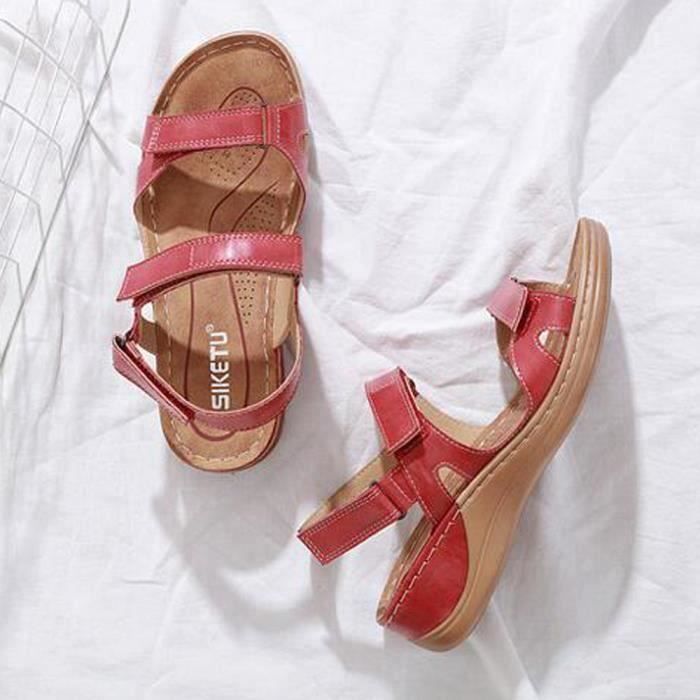 sandales compensées rouge femme
