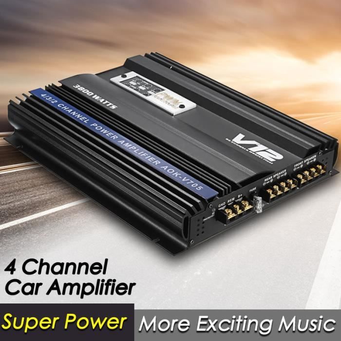 Qiilu 2 channel amplifier car audio Amplificateur de puissance Audio de  voiture, amplificateur de puissance Audio 2 canaux 12V 3800W en alliage