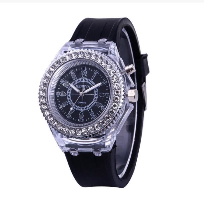 Montre Geneva Lumineuse Quartz Bracelet silicone souple