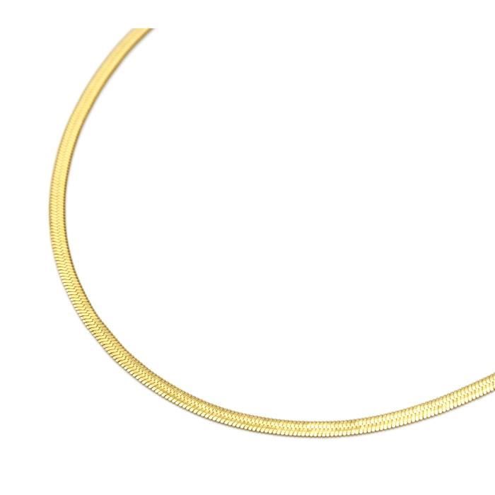 cc3730 - collier ras du cou fine chaîne serpent brillante acier doré