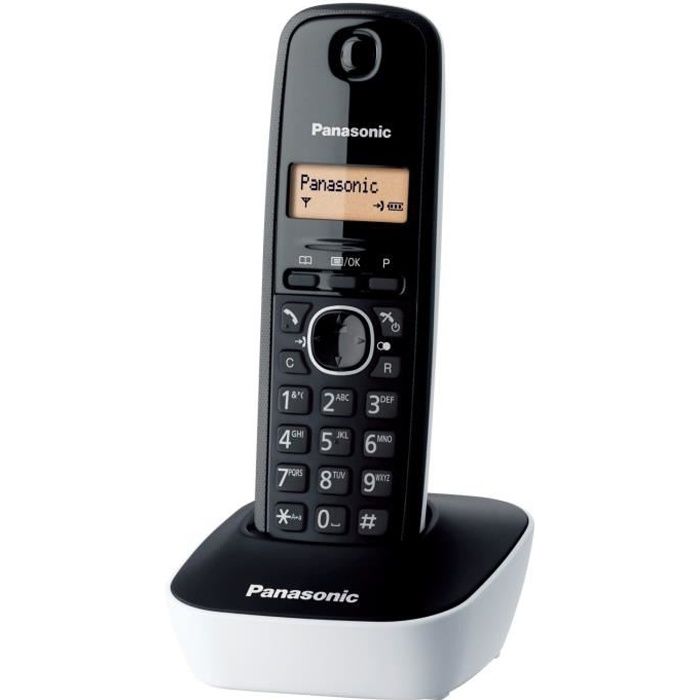 Téléphone sans fil Panasonic KX-TG1611FRW avec écran rétro-éclairé et répertoire 50 noms et numéros