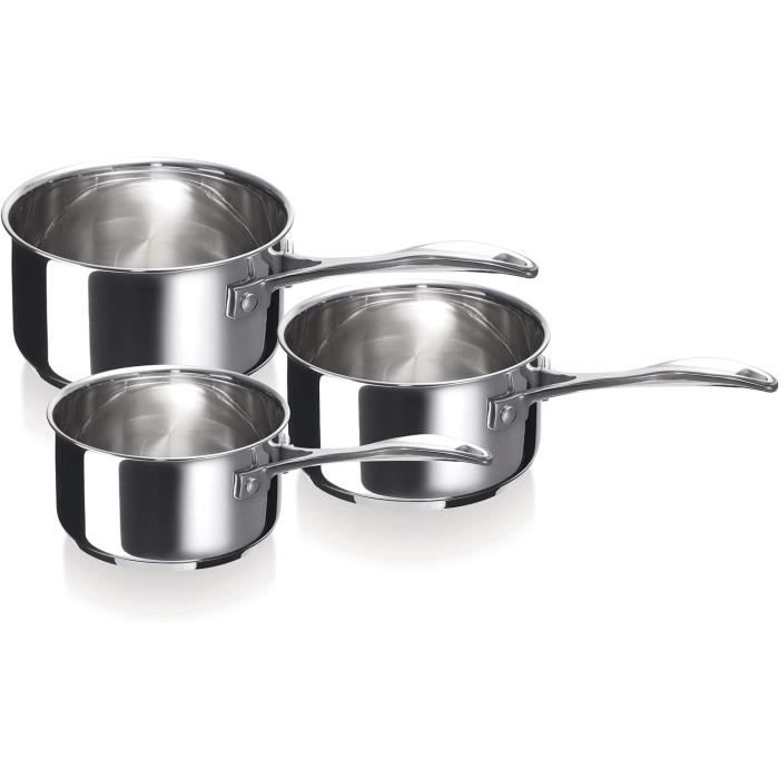 Set Casseroles Kamberg - 3 Pièces (16/18/20cm) - Acier Inox Forme Pomme - Induction - Manche Silicone Noir