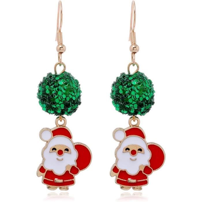 Boucles D'oreilles Clous Noël - Sapin étoile Et Père Noël - Cristal - Neuf