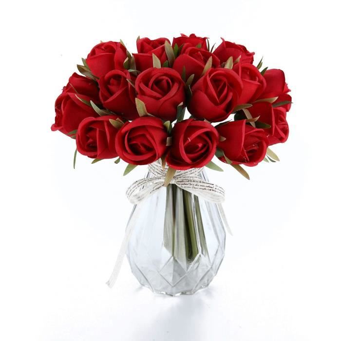 Rose Artificielle Bouquet de Fausse Fleur - 36pcs Rouge, Fleurs Réalistes  Artificielles Interieur Tige Feuille AjustableRouge2 - Cdiscount Maison
