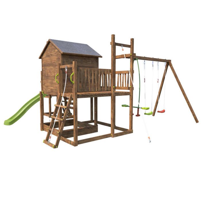 SOULET - Aire de jeux pour enfant maisonnette avec mur d'escalade et corde à grimper - COTTAGE CRAZY sans optionEn Bois -Pour