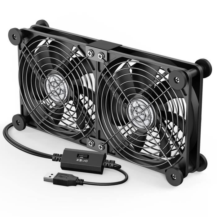 ELUTENG Fan 120mm Double Ventilateur 120mm 2 in 1 USB Fan Grille Trois Vitesse Réglable