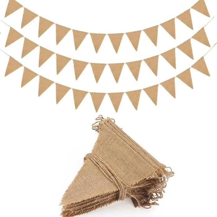Guirlande Fanion Toile De Jute 11m - 48 Drapeaux - Déco Boho Mariage Fête