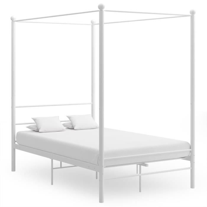 kawoo cadre de lit à baldaquin blanc métal 140x200 cm