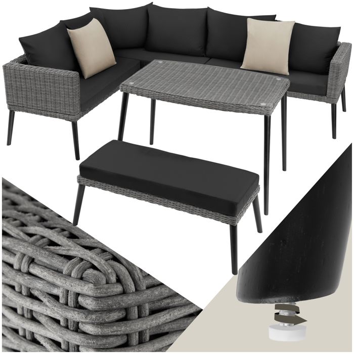 Salon de jardin - TECTAKE - Canapé lounge dextérieur PULA en rotin et cadre en aluminium et plaque en verre de sécurité - Gris Salon de jardin - TECTAKE - Canapé lounge dextérieur PULA en rotin et cadre en aluminium et plaque en verre de sécurité - Gris