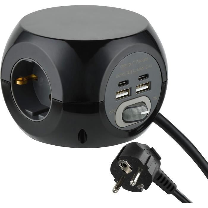 Mini Multiprise 62080 Mini Multiprise Cube 3 Prises Avec 4 17 W 3,4 A Avec Interrupteur ...