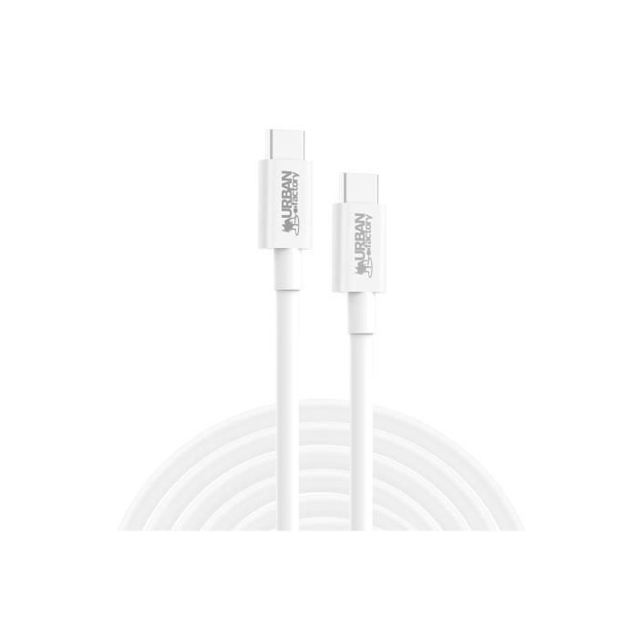 Câble USB Type C - Urban Factory - 2 m - Blanc - USB-C vers USB-C - Connecteur USB Type C