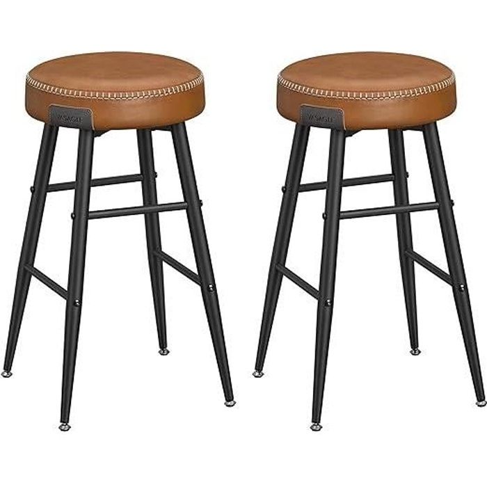 Lot de 2 Tabourets de Bar en PU avec Coutures Hauteur Assise 63 cm Marron Caramel - VASAGLE