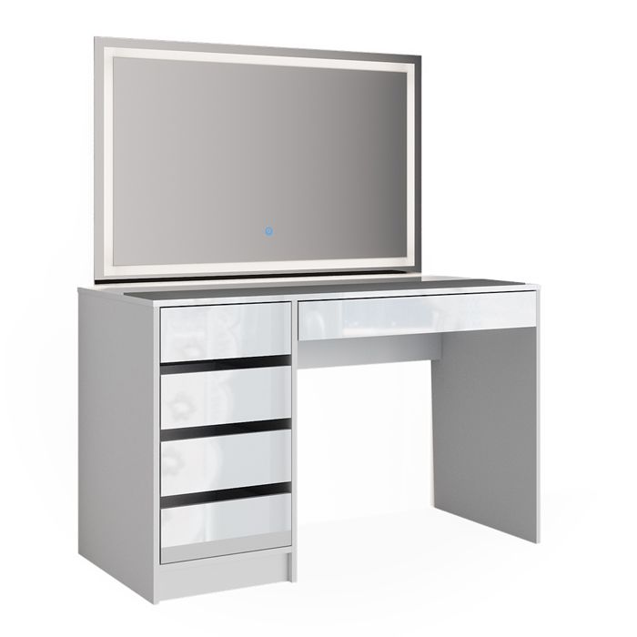 Coiffeuse Vicco Sherry Blanche Avec Miroir LED - 5 Tiroirs - Table Maquillage Ado