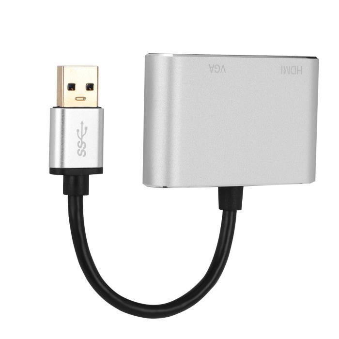 Adaptateur USB 3.0 vers HDMI/VGA, prend en charge la résolution vidéo Full HD 1920 x 1080, prend en charge Windows