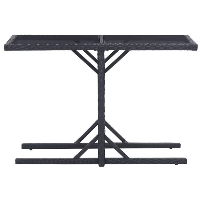 ZERODIS Table de jardin Noir 110x53x72 cm Verre et résine tressée ZER7324977758768
