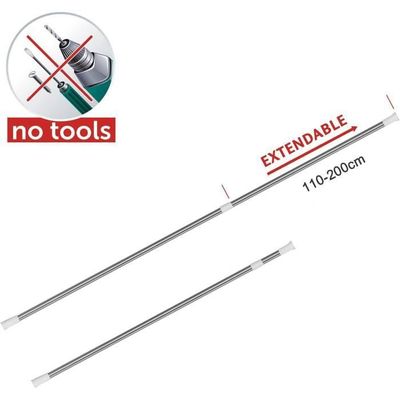 Barre Télescopique Relaxdays - Acier Inoxydable - 110-200cm - Sans Perçage - Pour Rideau Douche Ou Vêtements