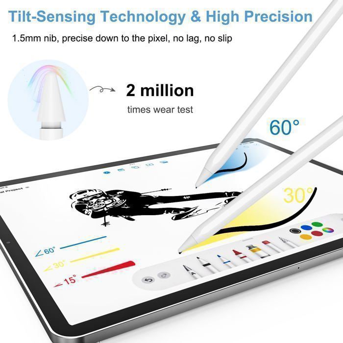 Stylet IPad 2ᵉ Génération - Compatible IPad 2018-2020 - Détection D'Inclinaison, Rejet De Paume, Aimanté