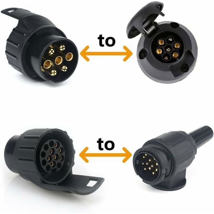 Adaptateur Prise Remorque 7 Vers 13 Broches - Imperméable, En Nylon Et Laiton, Compatible Voitures, Fourgons, Camping-cars - 4