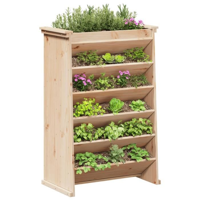 Jardinière Rectangulaire Bois épicéa Traité - Marron, Avec Bac Plastique Amovible, Pour Balcon & Terrasse - 2