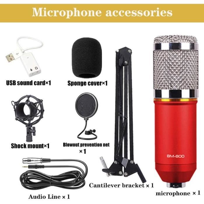 FOLAYA Microphone à Condensateur avec carte son V8, BM-800 , pour  Enregistrement, Podcasting, Voix Off, Streaming, Home-Studio, (or -  Cdiscount TV Son Photo