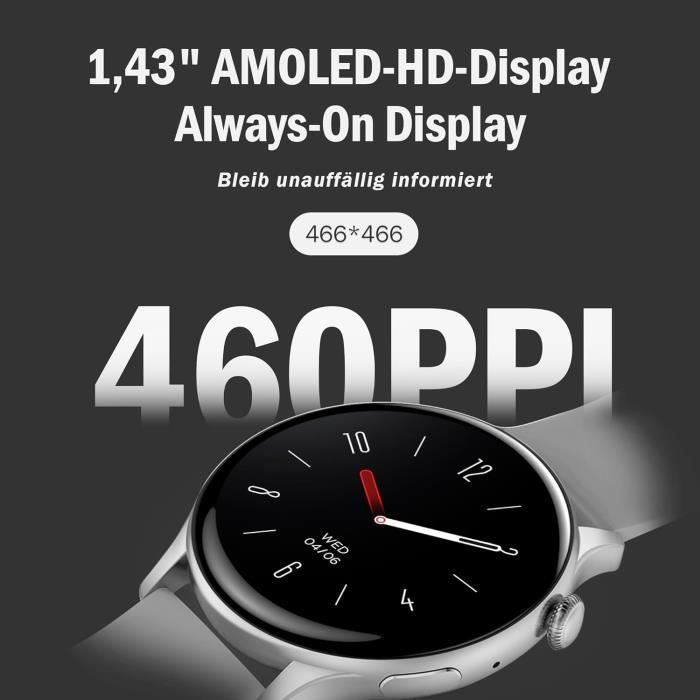 Montre Connectée KOSPET Orb – Écran AMOLED 1,43" – Appels Bluetooth, 18 Jours Autonomie – IP68 – Sport, Santé – Noir - 2