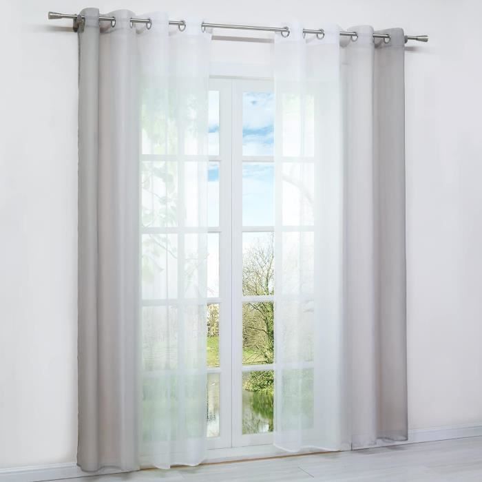 BellaHills Rideaux Voilage Dégradé Gris – 132x240 Cm – Tulle Semi-Occultant à Œillets, Effet Ombré Artistique Pour Chambre & Salon