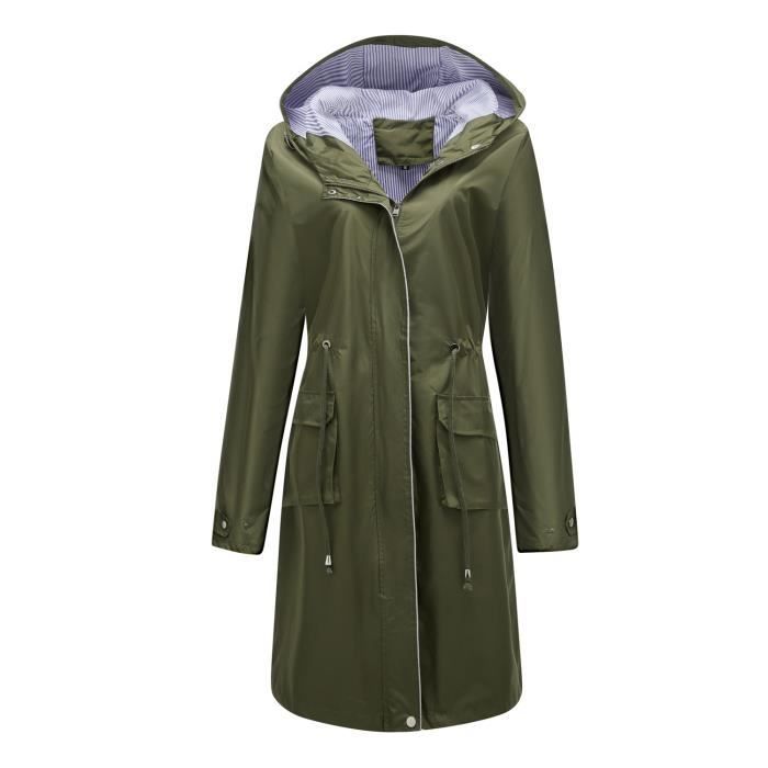 Veste De Pluie Longue Femme À Capuche Coupe-Vent Imperméable Extérieur  Léger INSFITY Vert Randonnée