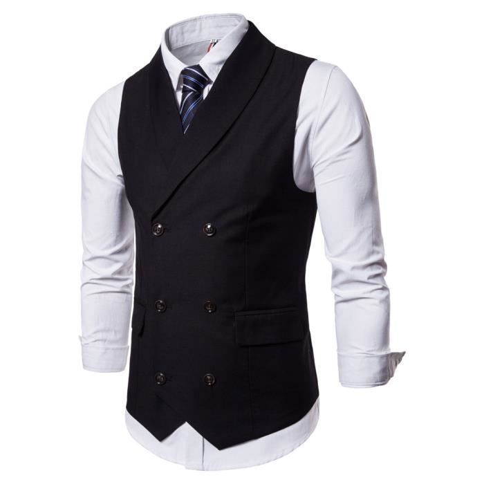 Gilet De Costume Homme Classique Slim Fit À Double Boutonnage
