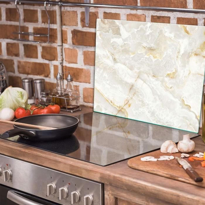 Plaque De Protection Pour Cuisinière En Verre Trempé 80x52 Cm - Anti-éclaboussures, Planche à Découper, Motif Marbre Noir
