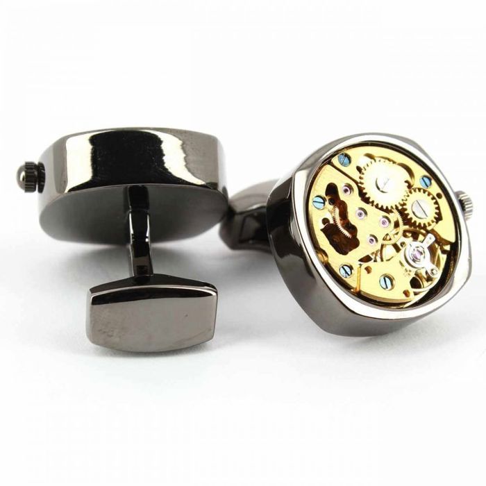 Boutons De Manchette Mécanisme Montre Zurich Platinium Gris - Tony & Paul Acier Rhodié - Neuf Avec étiquette
