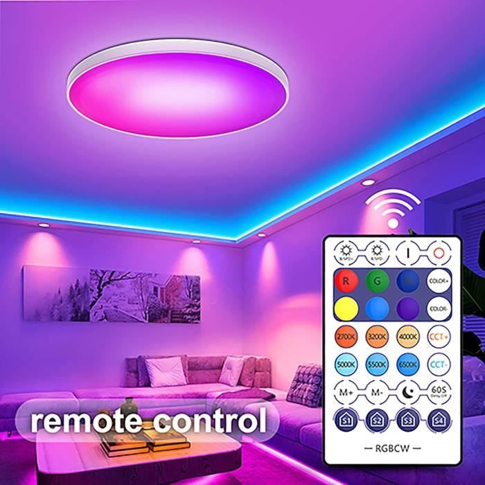 Plafonnier LED connecté WiFi App télécommande dimmable CCT RGB salon  chambre