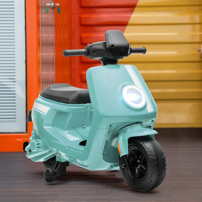 Scooter électrique enfant Vespa 6 V dim. 107L x 47l x 73H cm Musique MP3 Port USB Phare 2 roues d'entraînement - Rose - Jeux - Jouets