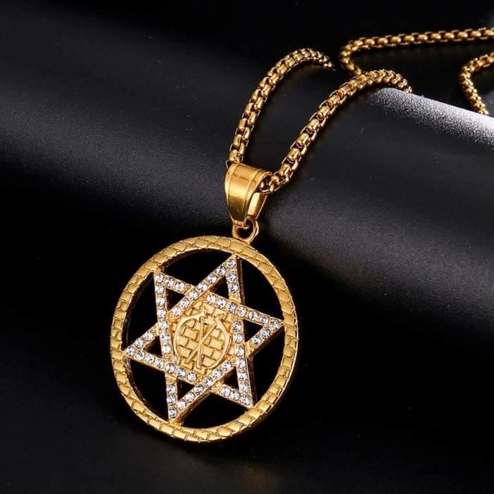 Collier Pendentif Étoile De David En Métal - Chaîne 50cm Plaqué Argent - Bijou Religieux