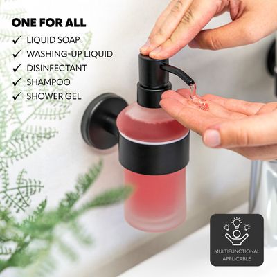 Bremermann Piazza Black Tape – Porte-Gobelet Double Autocollant Noir Mat, Verre Satiné Et Acier Inox, Sans Perçage