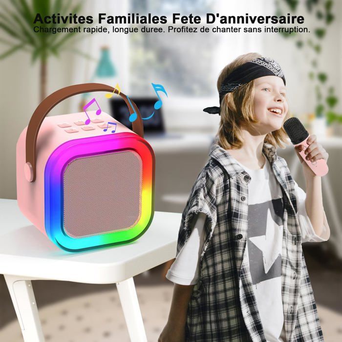 Micro Enfant Pour Chanter Microphone Karaoké Enfant Sans Fil - 2 Micros Avec Lumières LED - Bluetooth 5.3 - Effets Vocaux Amusants - 8h Autonomie Micro Karaoke