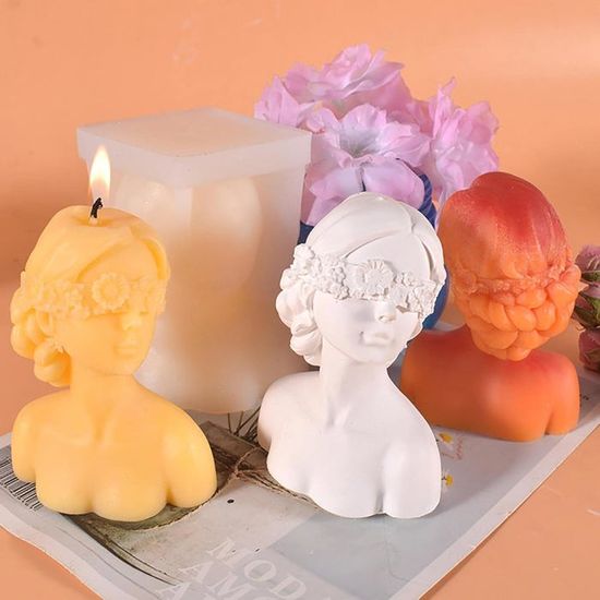 Lot De 2 Moules Silicone 3D Bougies Beauté – Fille Élégante Yeux Fermés + Yeux Bandés, Moulage Cire Parfumée, Savon, DIY