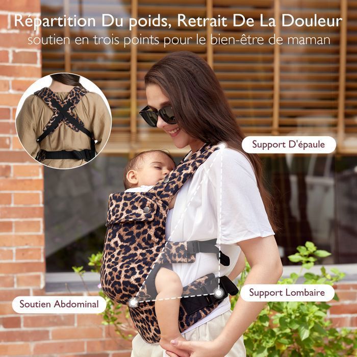 Momcozy Porte bebe Ergonomique Porte Bebe Convient aux Bebes de 3 a 20 kg Imprime Leopard Cdiscount Puericulture Eveil bebe