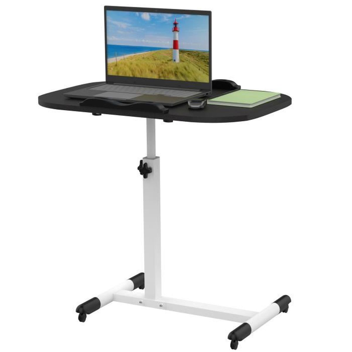 Table D'Appoint Roulante Hauteur Réglable 61x44 Cm – Bureau Lit Canapé Sur Roues Pour Ordinateur Et Repas