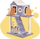 GOPLUS Arbre à Chat 88 CM en Bois Recouvert Peluche, Poteaux en Sisal, Niche Confortable, Escalier, Gris