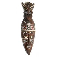 Masque Africain Oiseau coloré 50cm, fait main en bois Marron
