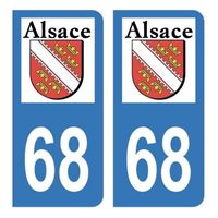 Autocollant Stickers plaque immatriculation voiture auto Département 68 Haut-Rhin Logo Ancienne Région Alsace