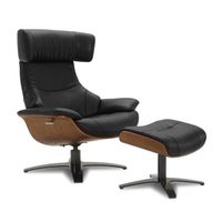 Ensemble fauteuil + pouf My New Design - Naos - Cuir noir et chêne naturel