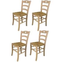 Tommychairs - Set 4 chaises cuisine SAVOIE, robuste structure en bois de hêtre poli non traité, 100% naturel et assise en paille