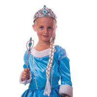 Kit Princesse des Glaces Enfant - PARTY PRO - Diadème, Baguette Magique et Barrette Natte - Bleu Polyester