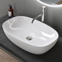 Sogood® Lavabo Vasque à Poser Blanc Lave Mains Ovale en Céramique Revêtement NANO Easy Clean Brüssel104 60x39,5x14 cm